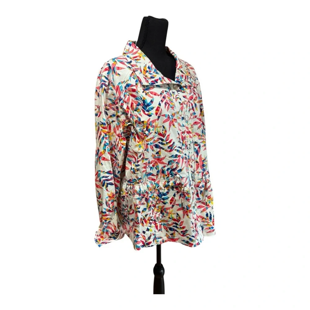 Drapers & Damon’s Vibrant Multicolor Leaf Print Women's Button Down Shirt - Picture 3 of 6